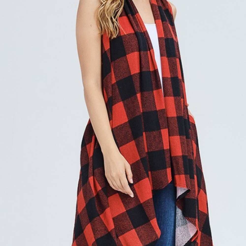 Women's Long Plaid Vest